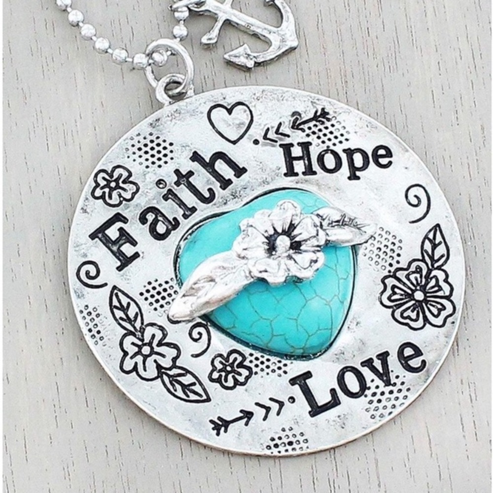 Burnished Silvertone Western “Faith Hope Love” - Picture 2 of 2